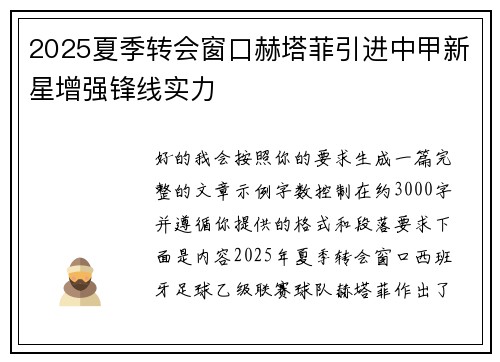 2025夏季转会窗口赫塔菲引进中甲新星增强锋线实力